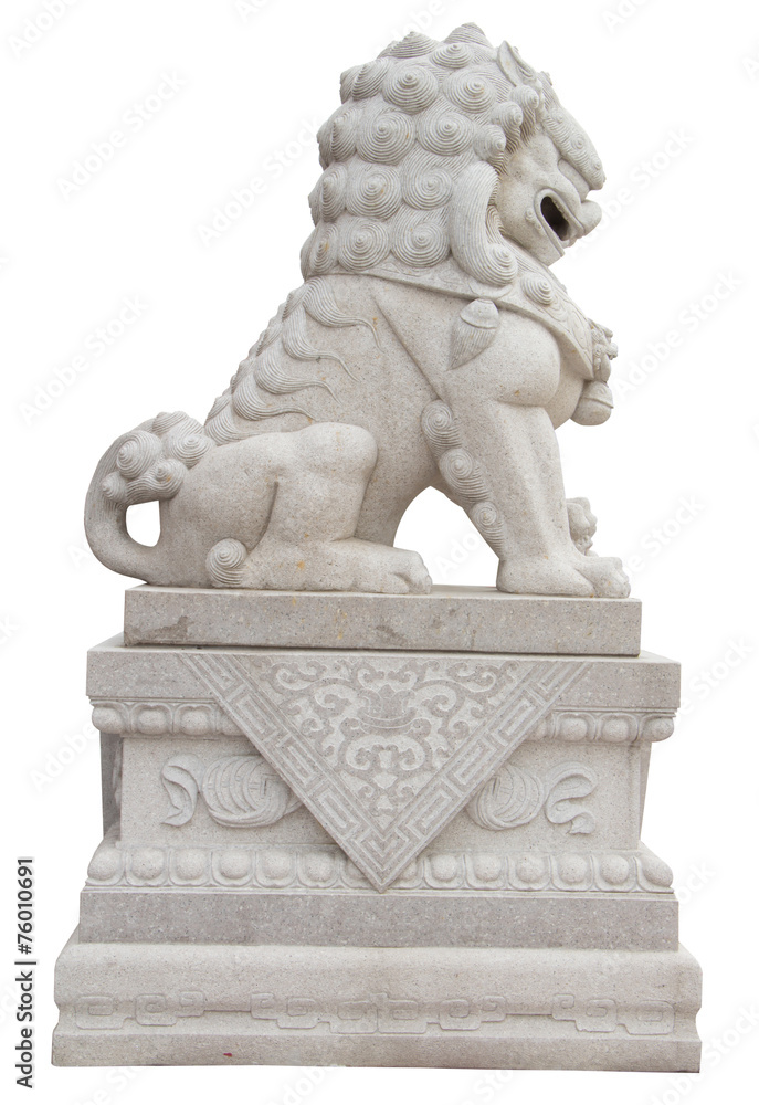 Chinese Imperial Lion Statue, Isolated  With Clipping Path