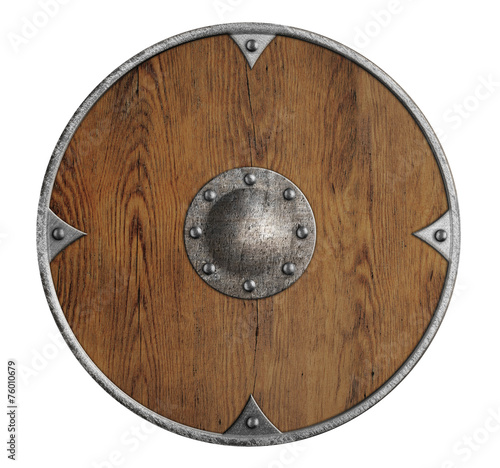 old wooden vikings' shield isolated