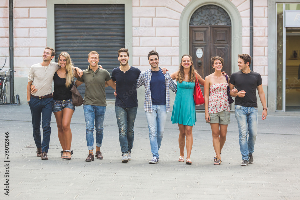 Obraz premium Group of Friends in Town Square, Friendship Theme