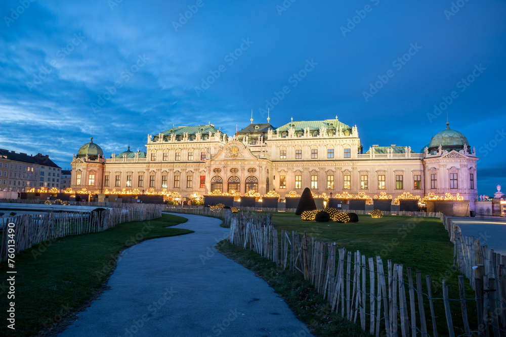 Palace Belvedere with Christmas Market in Vienna, Austria Palace Belvedere with Christmas Market in Vienna, Austria