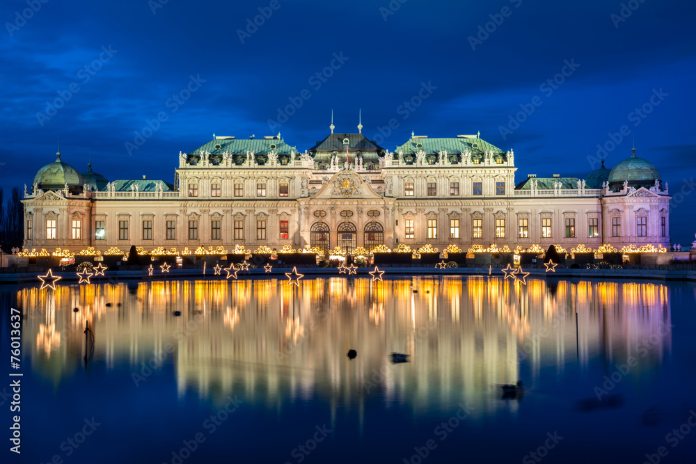 Palace Belvedere with Christmas Market in Vienna, Austria - obrazy, fototapety, plakaty 