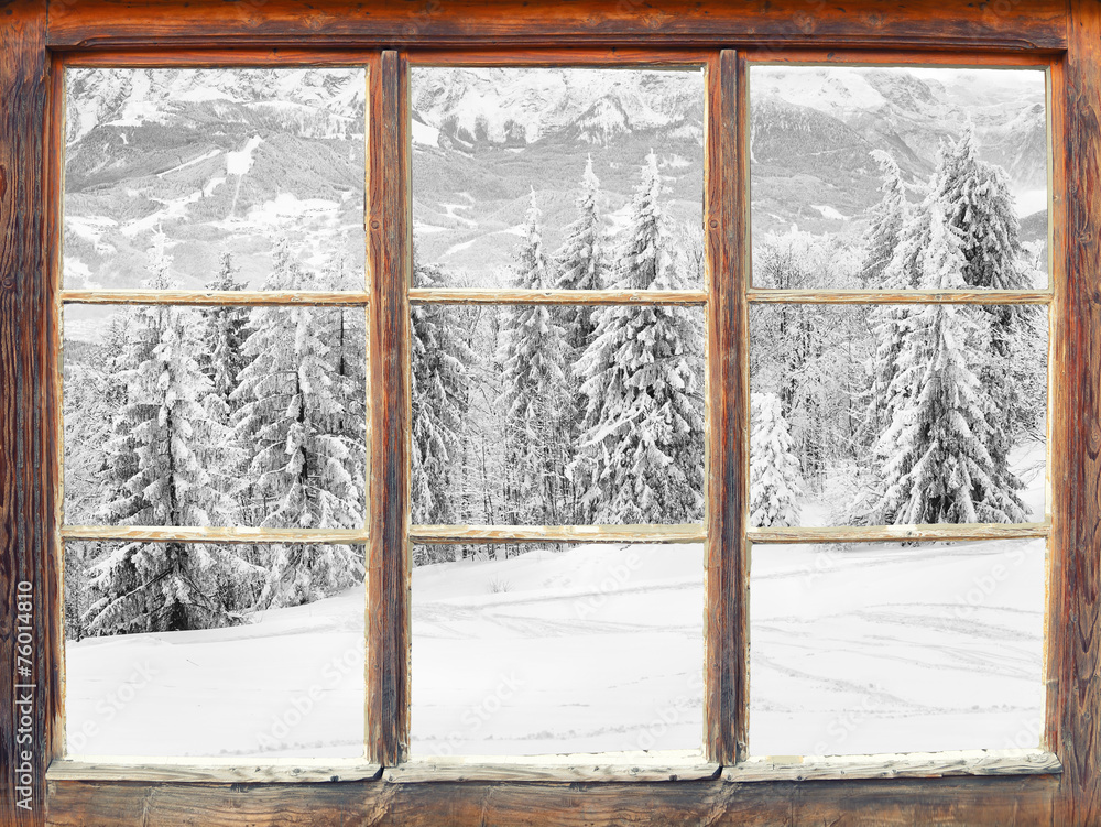 Fototapeta Okno widok zimowy krajobraz