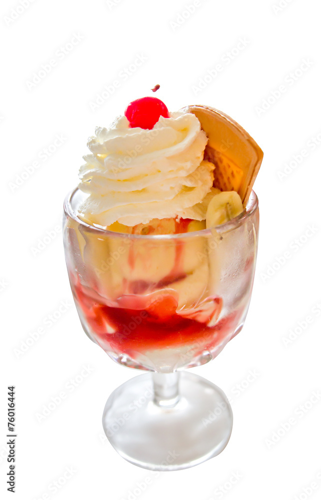 Ice cream with strawberries and whipped cream Ice cream with strawberries and whipped cream