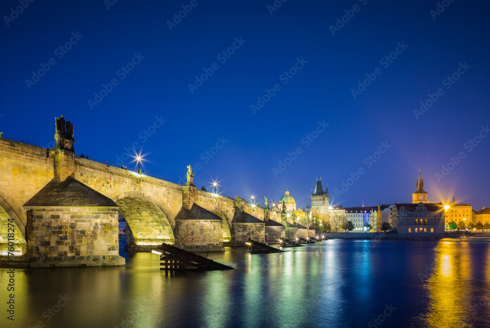 View on Charles bridge in Prague shortly after sunset View on Charles bridge in Prague shortly after sunset