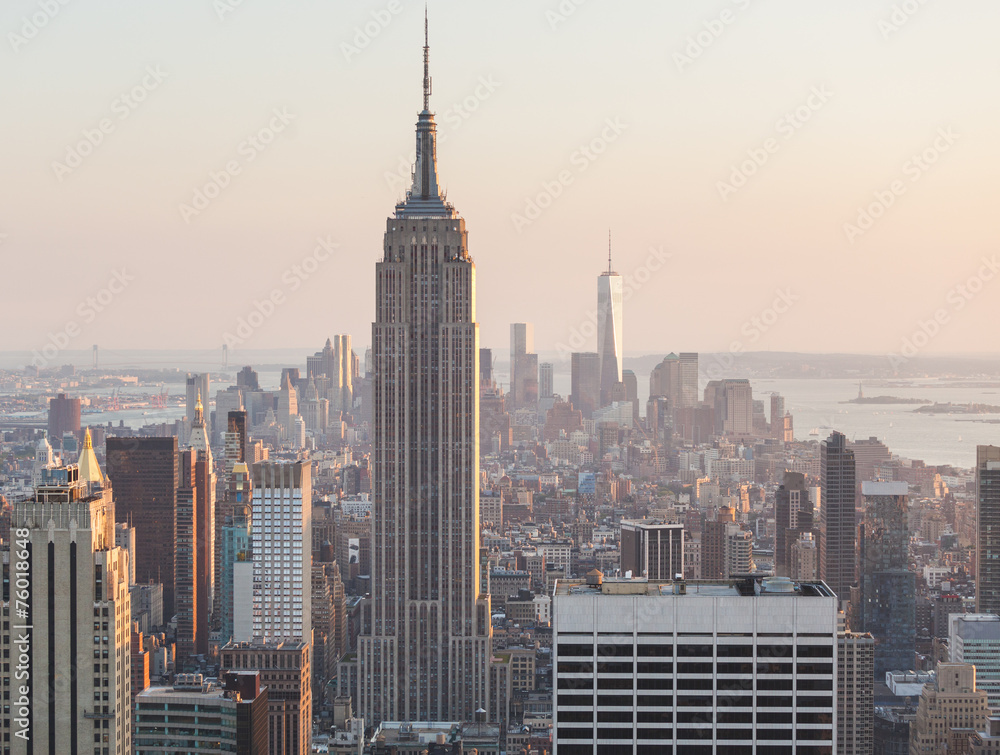 Aerial View of Manhattan, New York, at Sunset