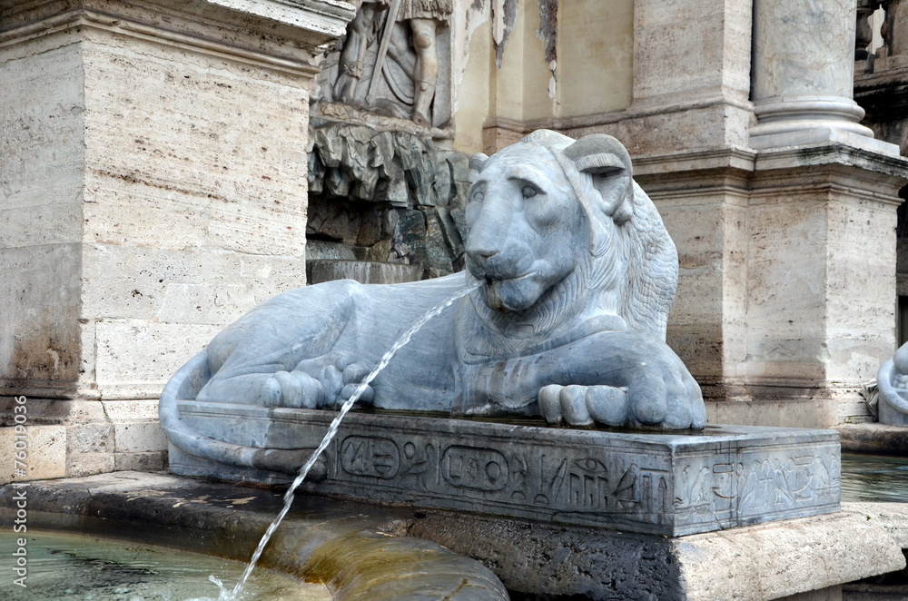 Fountain. Sculpture of a lion, Rome, Italy