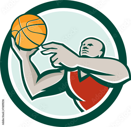 Basketball Player Lay Up Ball Circle Retro