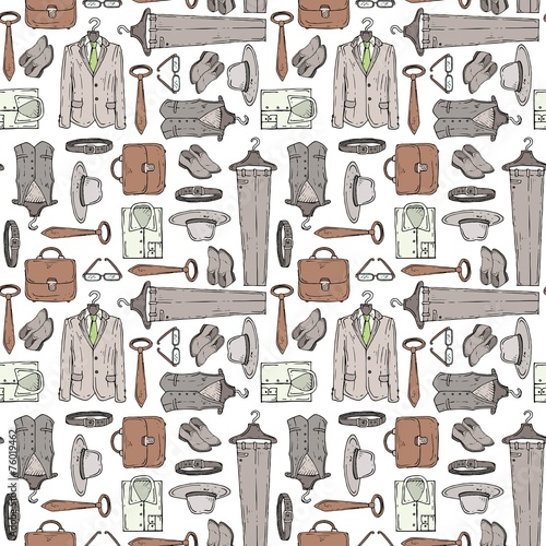 Vector pattern with isolated symbols of men's wardrobe