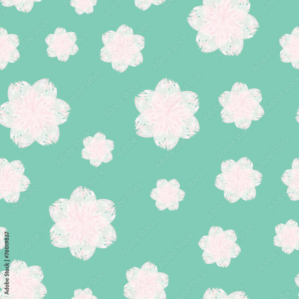 A seamless pattern of watercolor pink flower, light blue