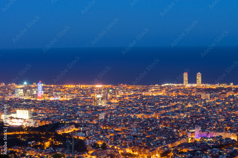 Barcelona at down seen from Mount Tibidabo