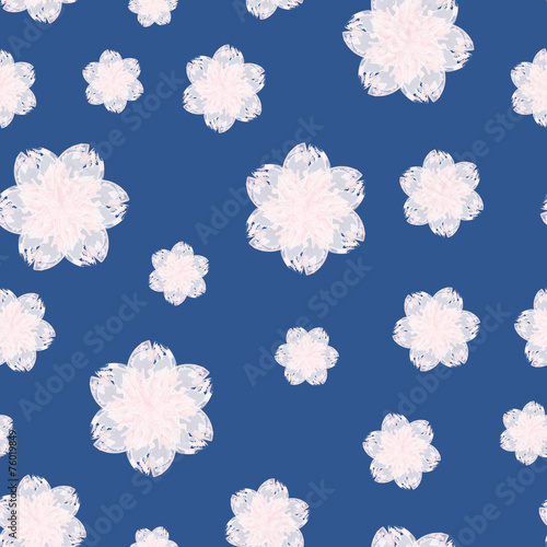 A seamless pattern of watercolor hand drawn pink flower, blue