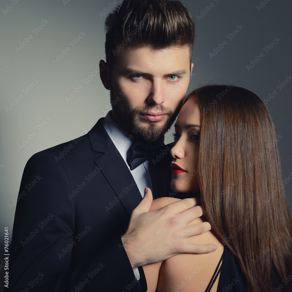 Sexy passion couple in love. Portrait of beautiful young man and Sexy passion couple in love. Portrait of beautiful young man and