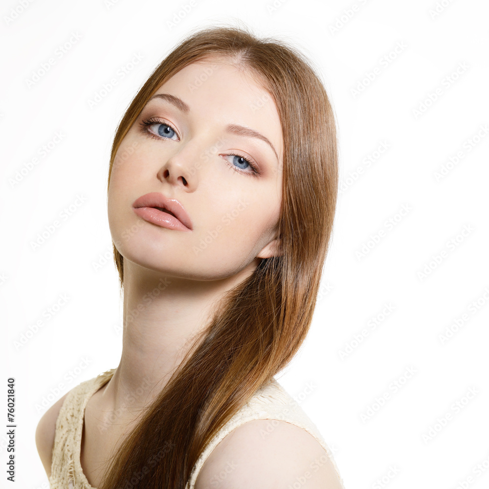 Portrait of attractive teen girl over on white background, Beaut Portrait of attractive teen girl over on white background, Beaut