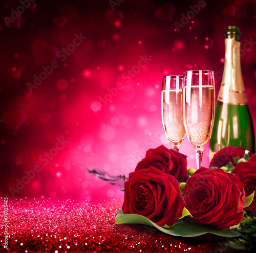 sparkling valentine’s day with champagne and roses