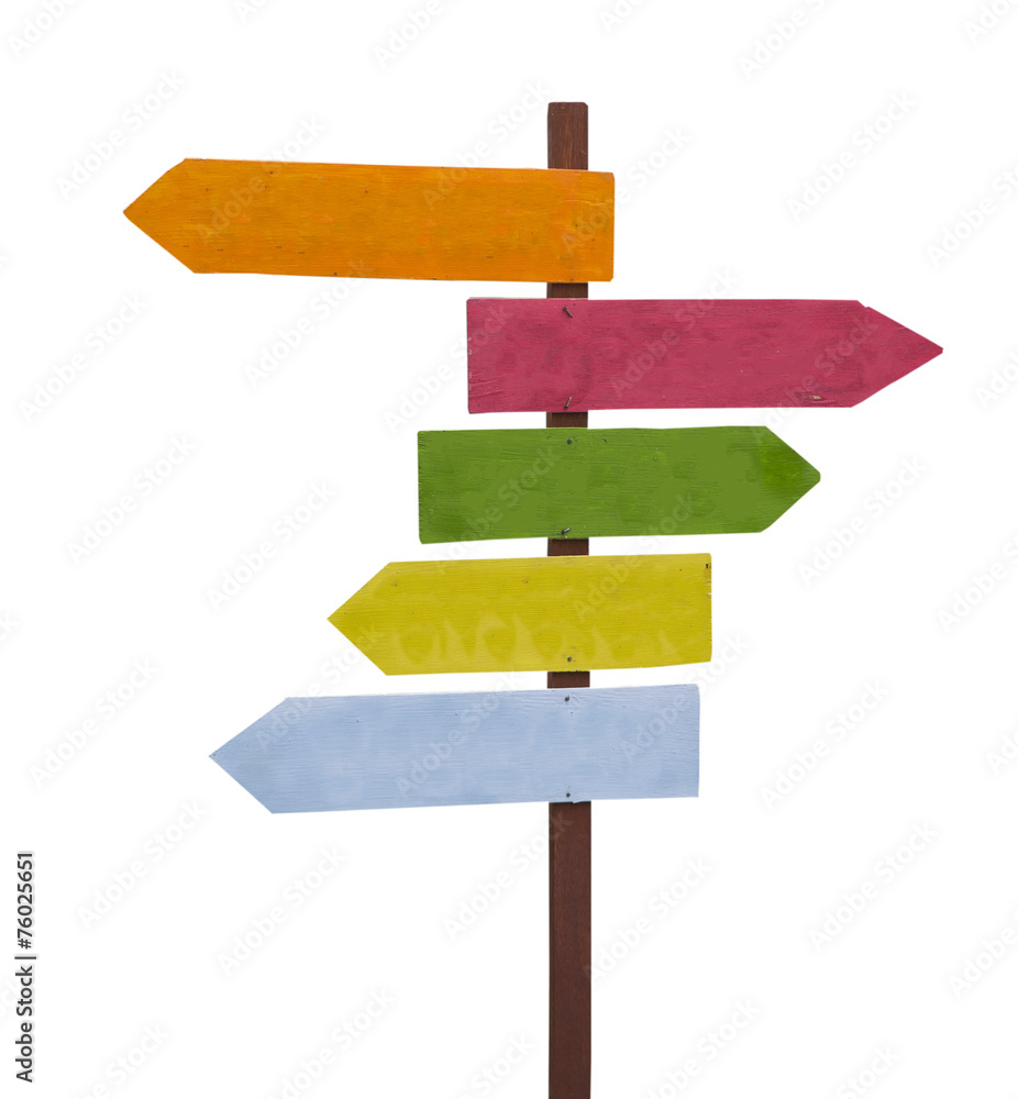 Isolate white background colorful arrow sign wooden. Isolate white background colorful arrow sign wooden.