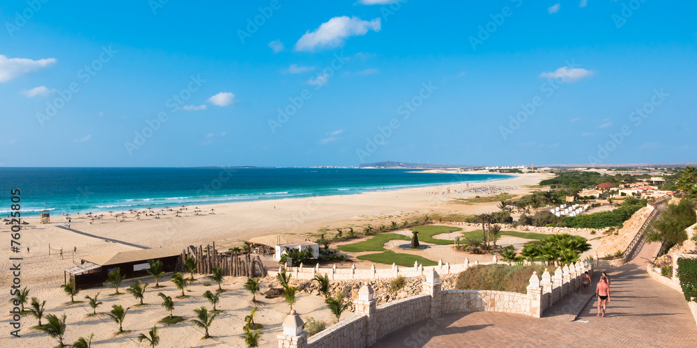 Panoramic view of Chaves beach Praia de Chaves in Boavista Cape