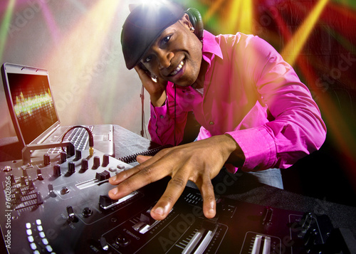 Принти на полотні Cool African American male DJ playing Electronic Music