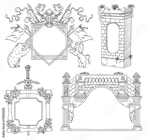 Set with vintage frames and borders