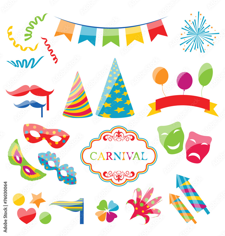 Set colorful objects of carnival, party, birthday