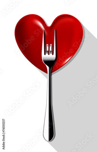 Vector of spoon with love on red heart plate. Valentine day cele