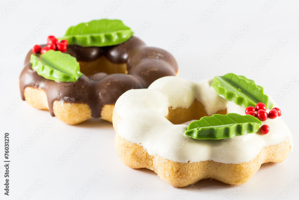 Christmas delicious donut on white background Christmas delicious donut on white background