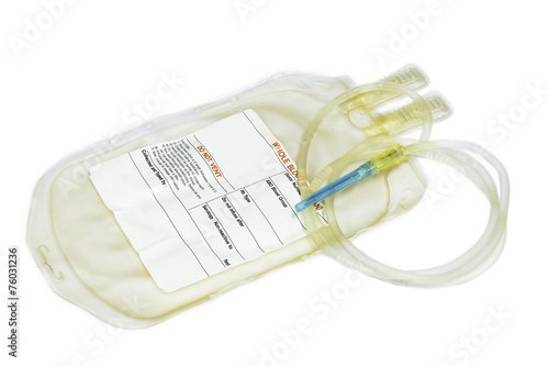 Empty medical blood bag isolated on white background