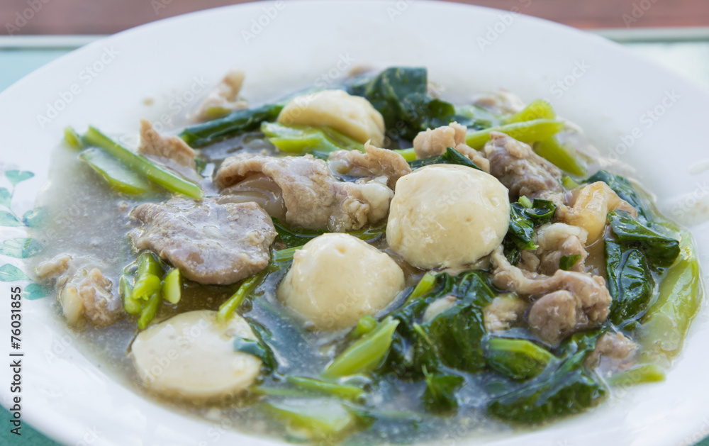 Fried noodle in gravy with pork and maet ball Fried noodle in gravy with pork and maet ball