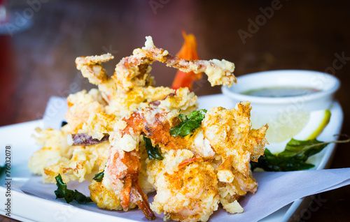 Fried seafood on dish