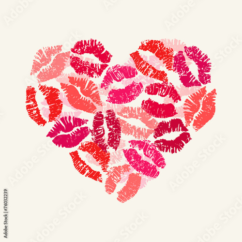 Heart with lipsticks prints. Happy Valentine's Day. Vector