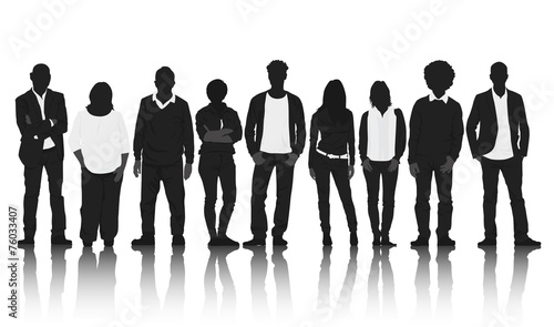 Silhouettes Group of Casual People in a Row