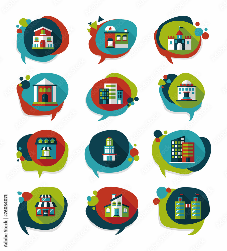 Building speech bubble flat design background set, eps10 Building speech bubble flat design background set, eps10