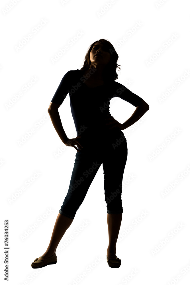 Silhouette of young Asian woman pose
