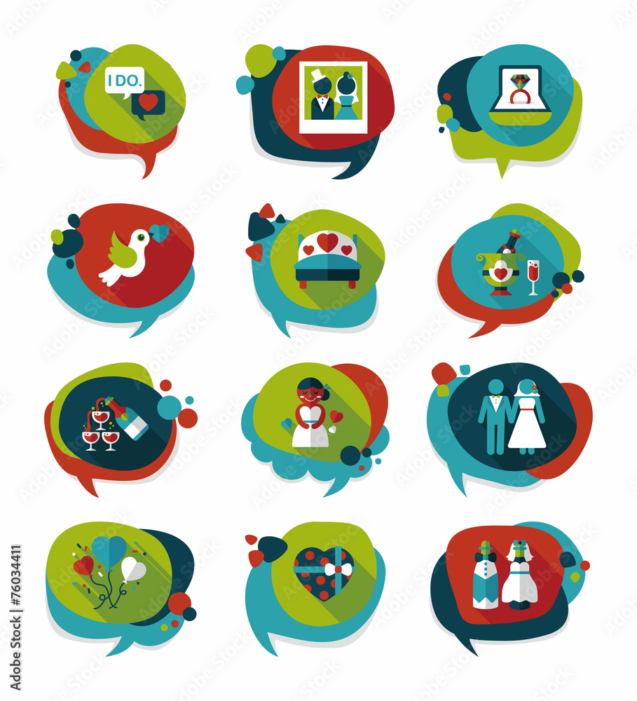 Wedding speech bubble flat design background set, eps10 Wedding speech bubble flat design background set, eps10