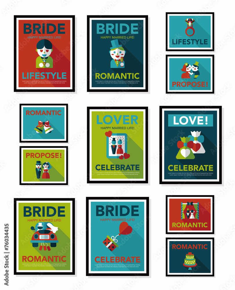 Wedding poster flat design background set, eps10 Wedding poster flat design background set, eps10