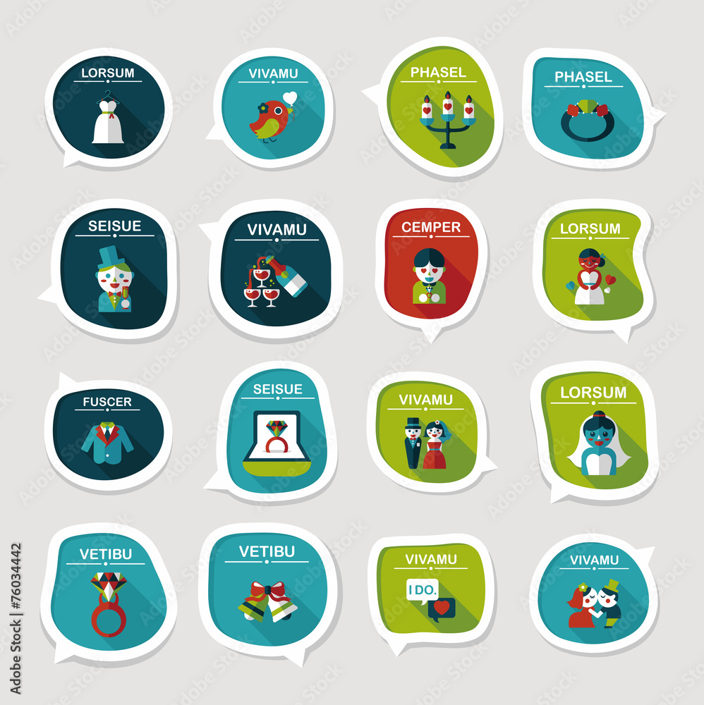 Wedding speech bubble flat design background set, eps10 Wedding speech bubble flat design background set, eps10