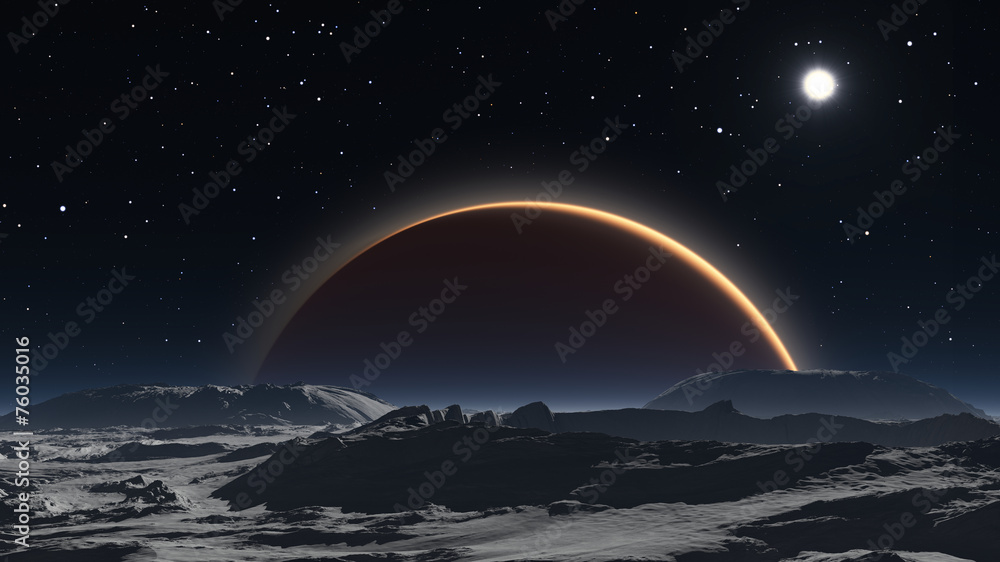 Phobos with the red planet Mars in the background Phobos with the red planet Mars in the background