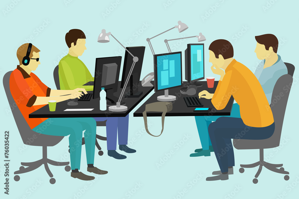 People working at the desk. People working at the desk.