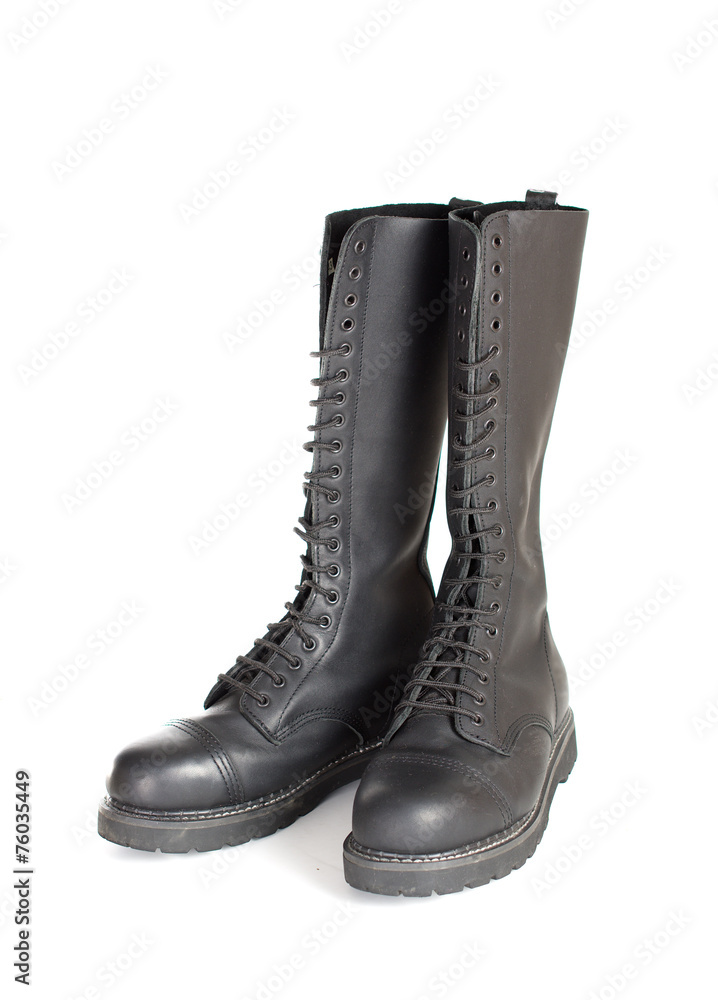 New knee high lace up black combat boots