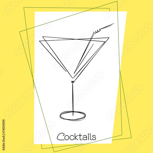 Stylized doodle drawing of cocktail glass with straw