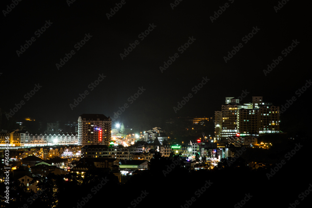 Fototapeta premium View of Brinchang town, Cameron Highlands at night.