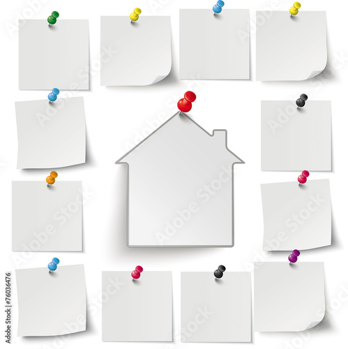 Gray Stickers Colored Thumbtacks House
