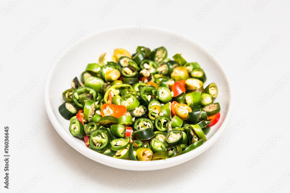 Cut chili served on sauce plate, served during Chinese meals Cut chili served on sauce plate, served during Chinese meals