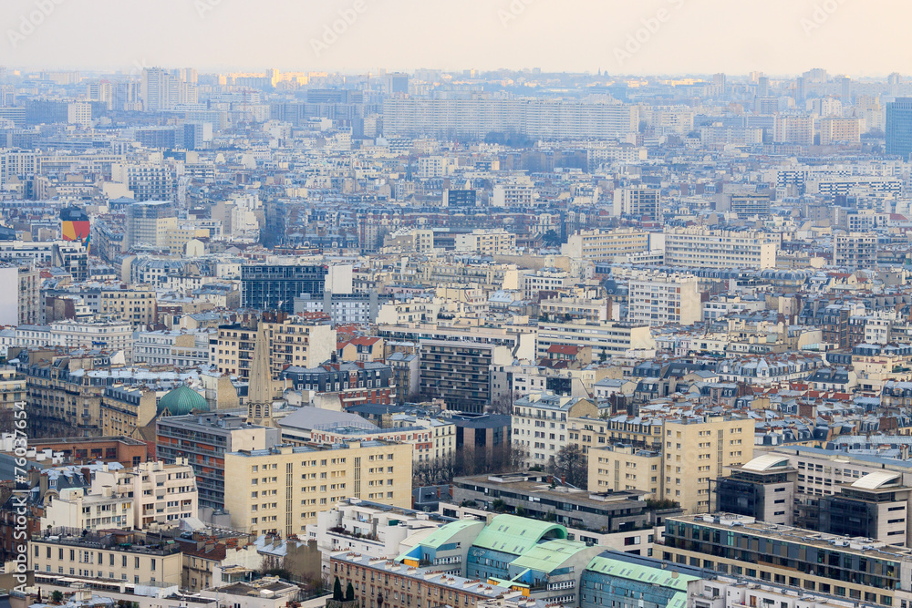 Panorama of beautiful buildings in Paris from Eiffel tower