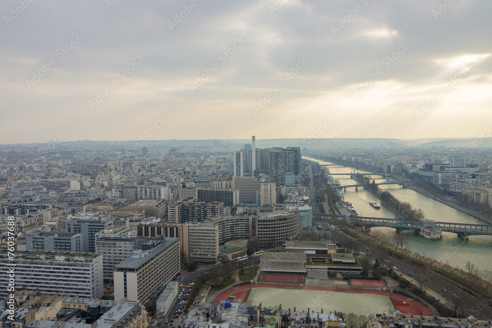 Panorama of Seine in Paris from Eiffel tower