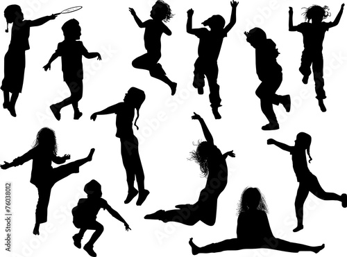 twelve playing girl silhouettes collection on white