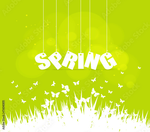 Spring word hanging on a strings