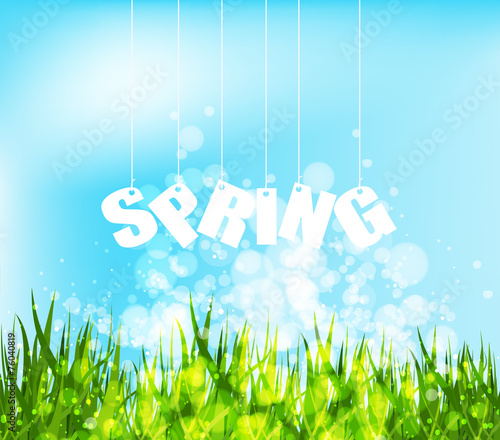Spring word hanging on a strings background