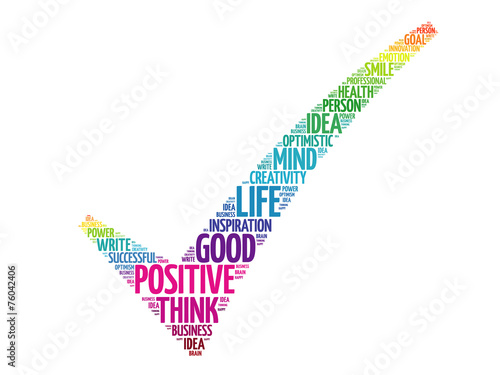Positive thinking check mark, vector concept words cloud photo