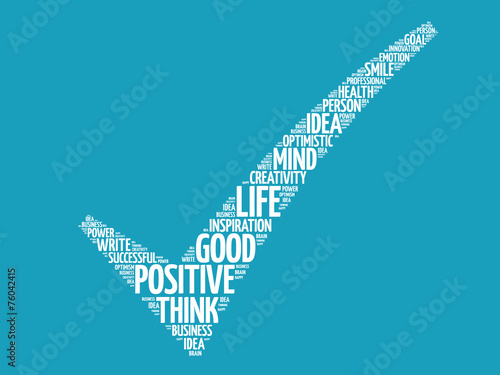 Positive thinking check mark, vector concept words cloud
