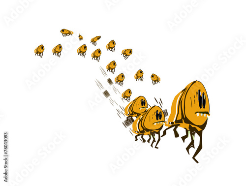 Large group of fleeing fleas